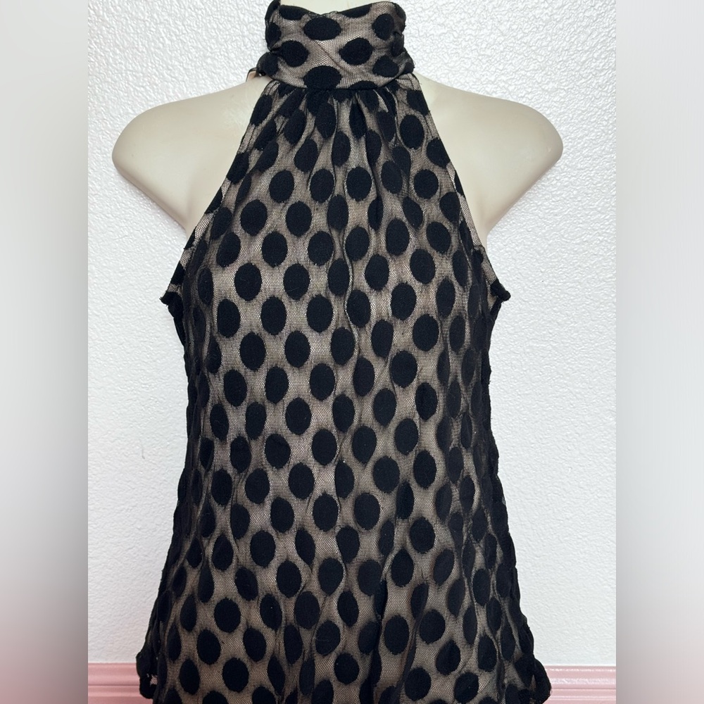 Charlotte Russe High neck sleeveless Polka Dot Top Overlay Blouse Size women’s M